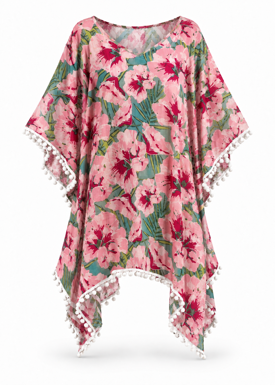 Charli Pom Pom Fringe Cover-Up in Pink Hibiscus