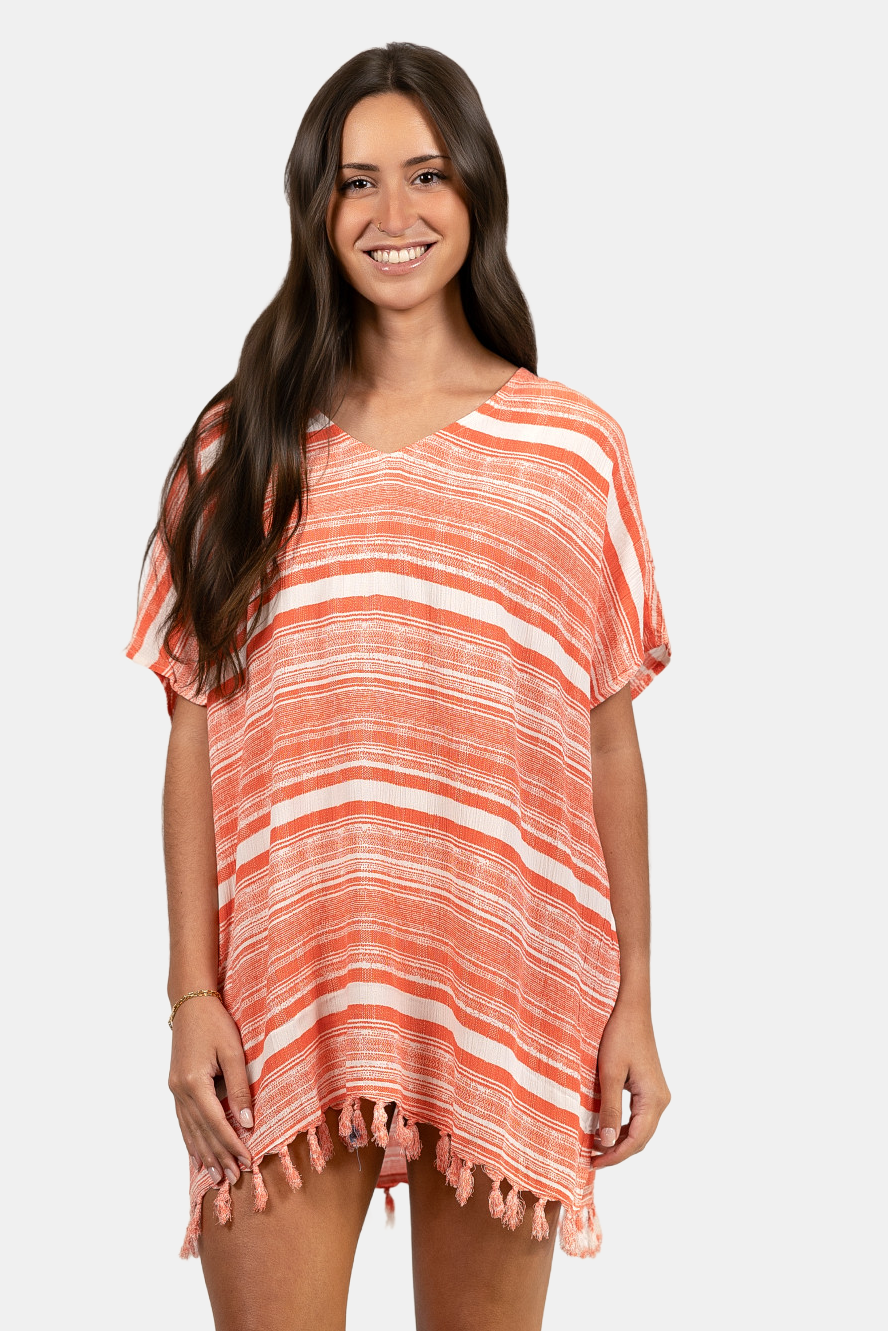 Coral Striped Tunic Cover Up