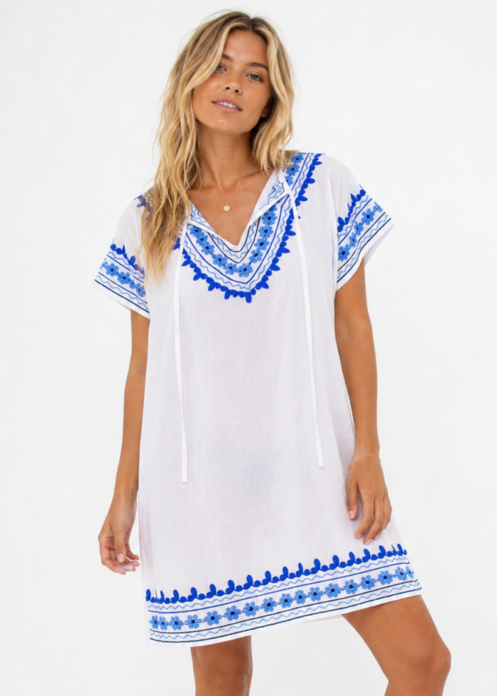 Harper Lightweight Cotton Embroidered Cover Up in Blue