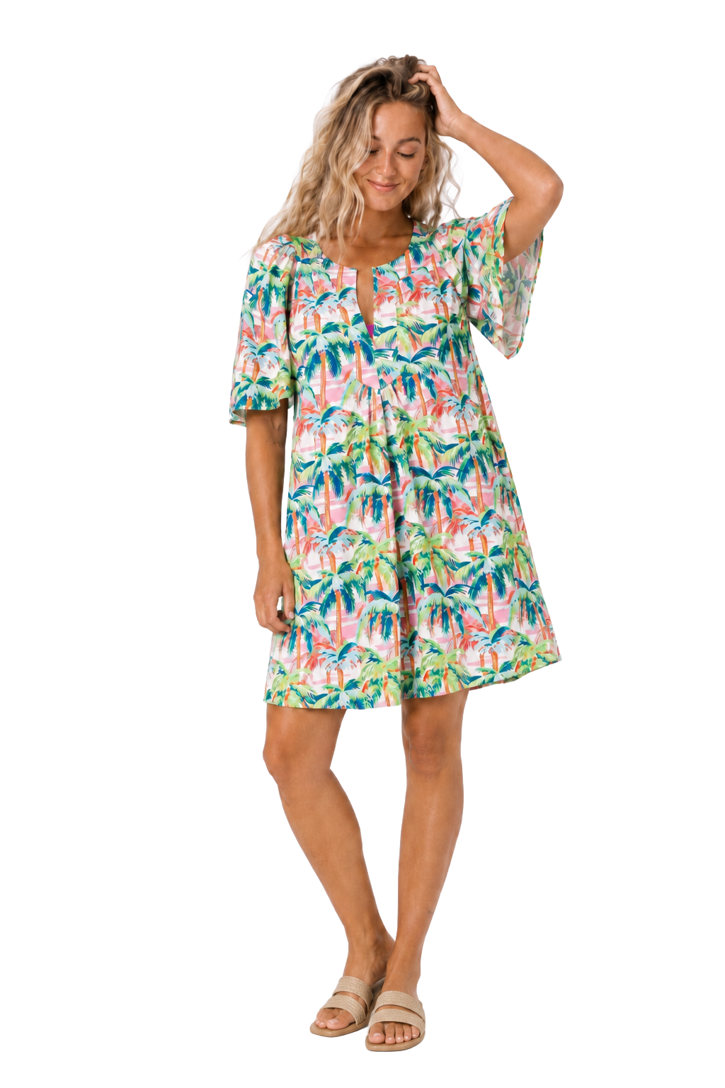 Sabrina Flutter Sleeve Dress in Multi Palm