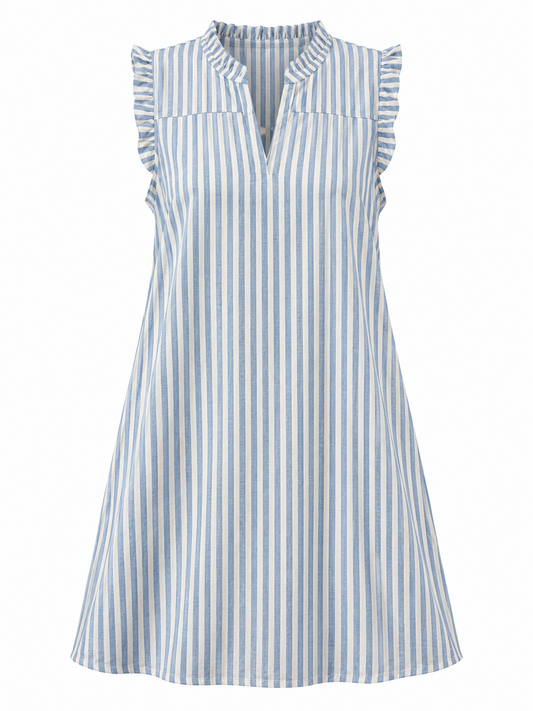 Stella Classic Blue Striped Dress with Ruffles