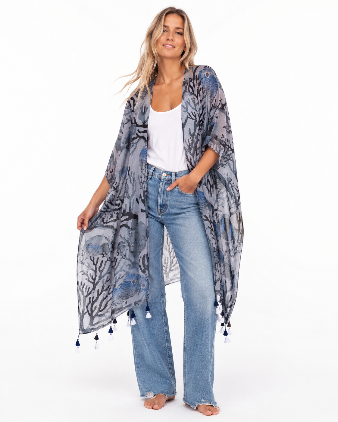 Tassel Wrap in Gray Fish