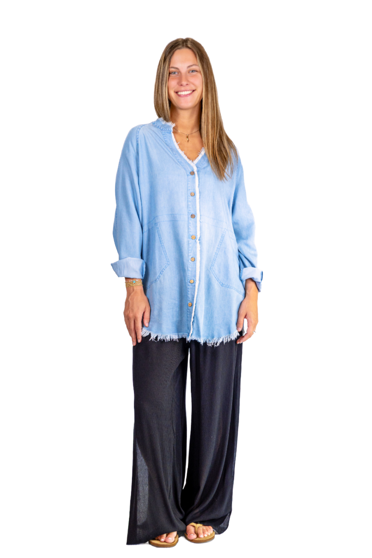 Dakota Tencel Button Up Chambray Top