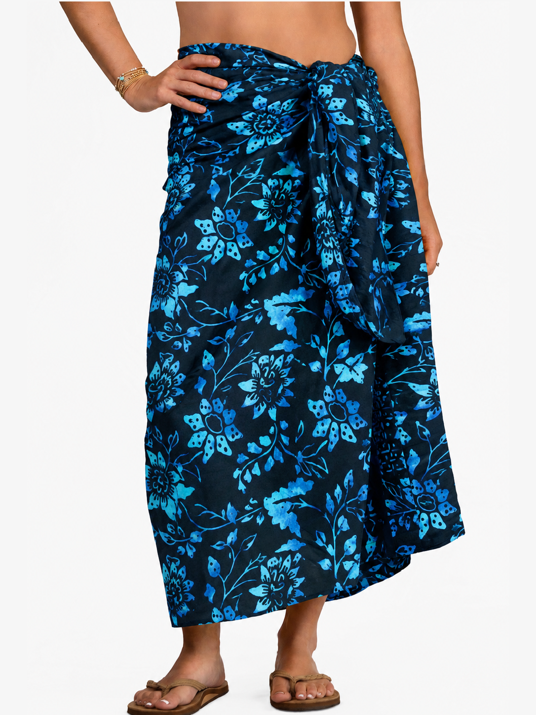 Batik Black and Blue Flower Cover-Up Sarong