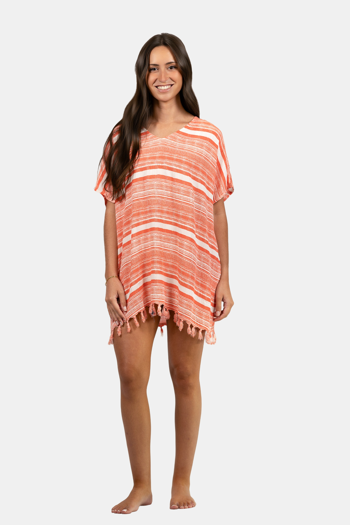 Coral Striped Tunic Cover Up