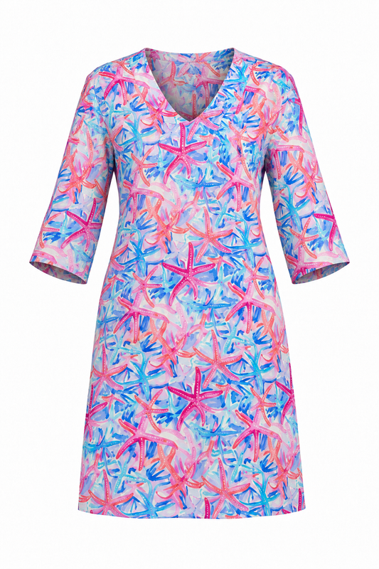 Judy Classic 3/4 Sleeve Cover Up Dress in Multi Starfish