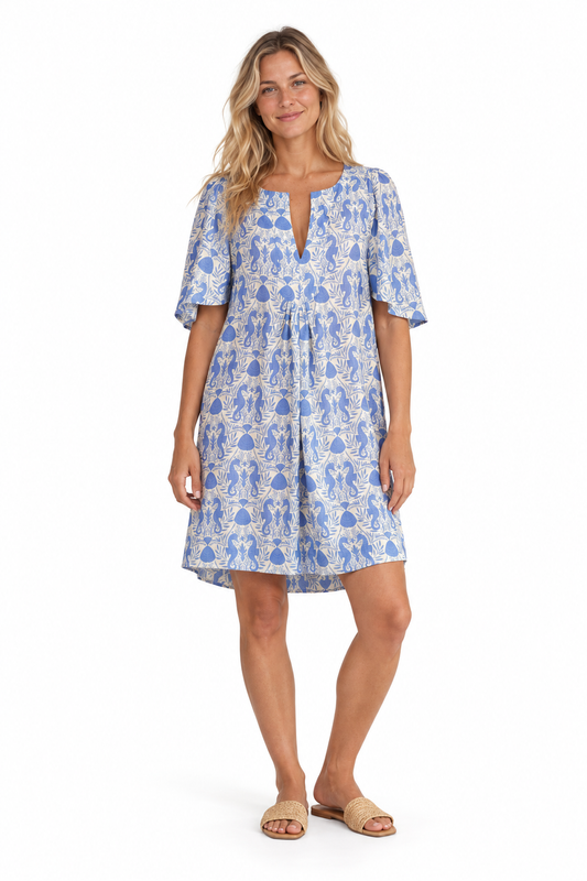 Sabrina Flutter Sleeve Dress in Peri Seahorse