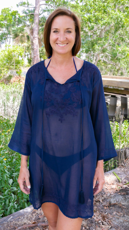 Erica Navy Embroidered Cover Up