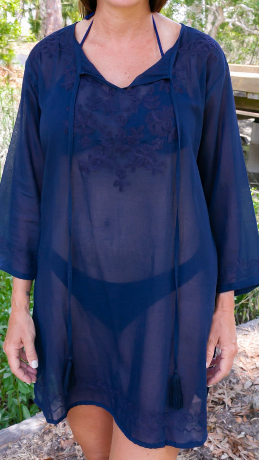 Erica Navy Embroidered Cover Up