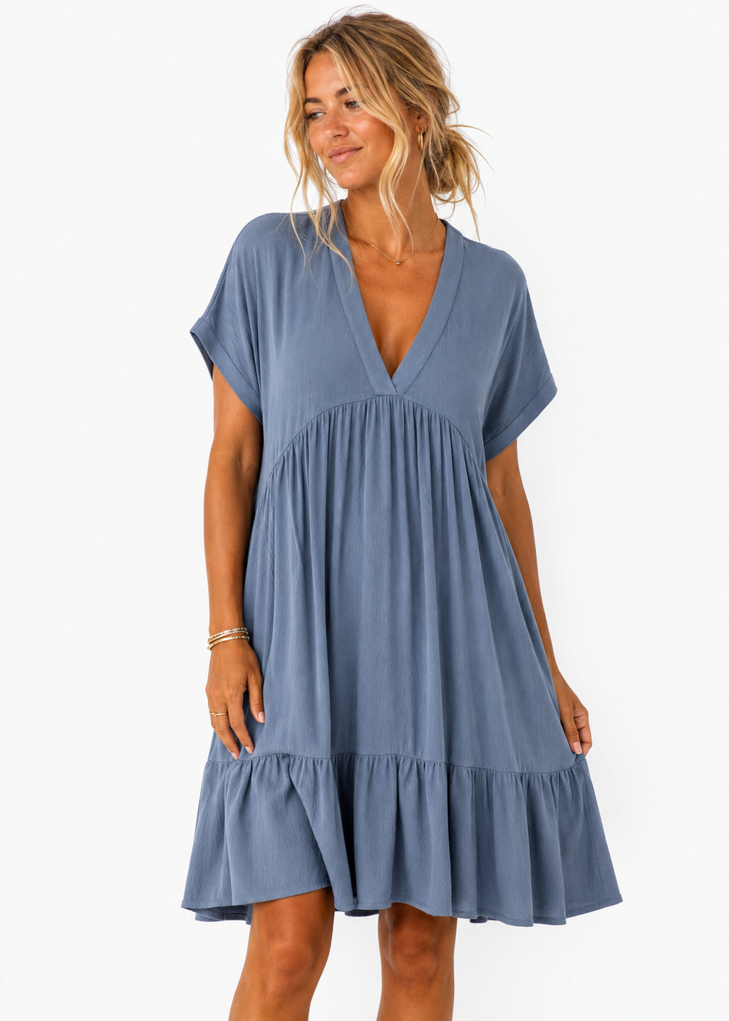 Evelyn Tiered Short Dress in Slate