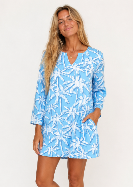 Gail Cover Up  in Blue Palm