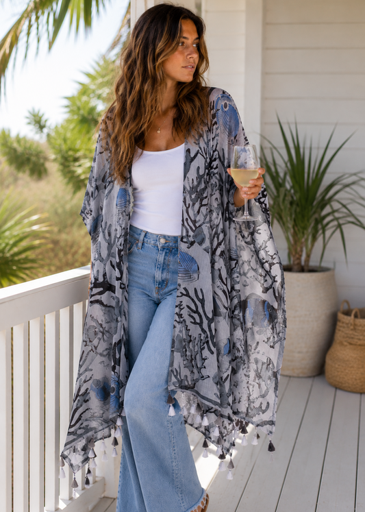 Tassel Wrap in Gray Fish