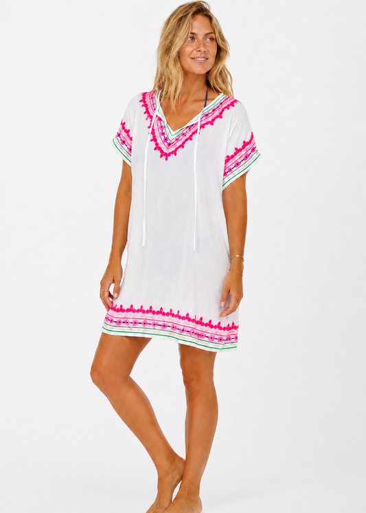 Harper Lightweight Cotton Embroidered Cover Up in Pink