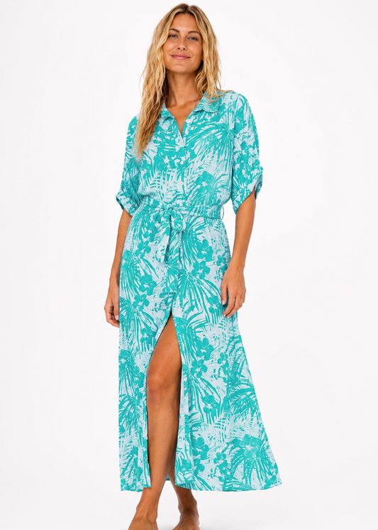 Margot Shirt Maxi Dress in Teal