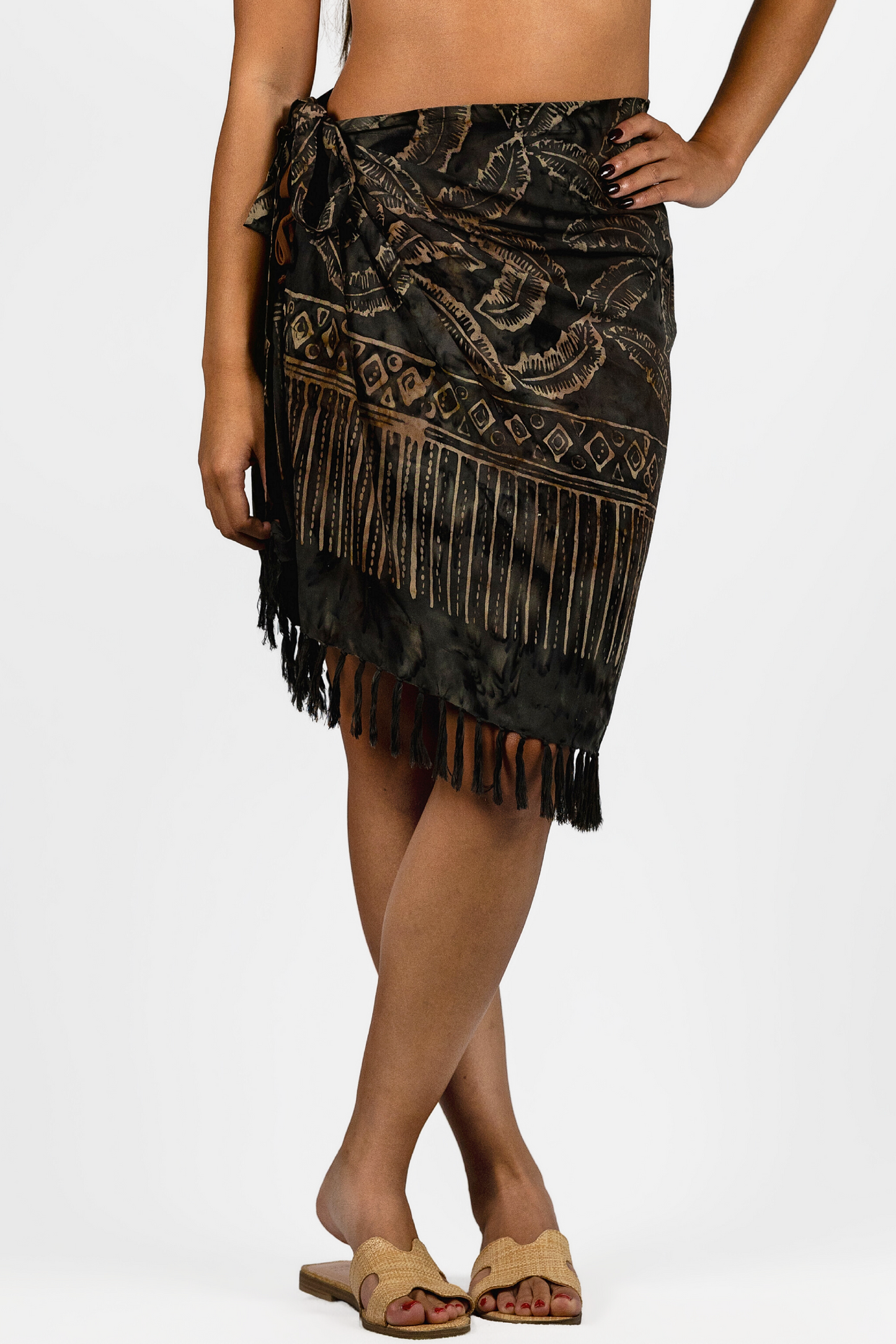 Mini Sarong with Tie in Brown Leaves