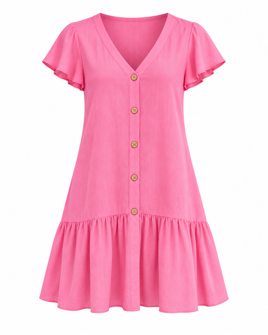 Lexi Cotton/Linen Blend Mini Dress in Vibrant Pink