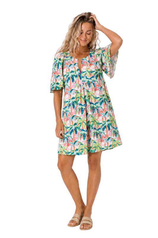 Sabrina Flutter Sleeve Dress in Multi Palm