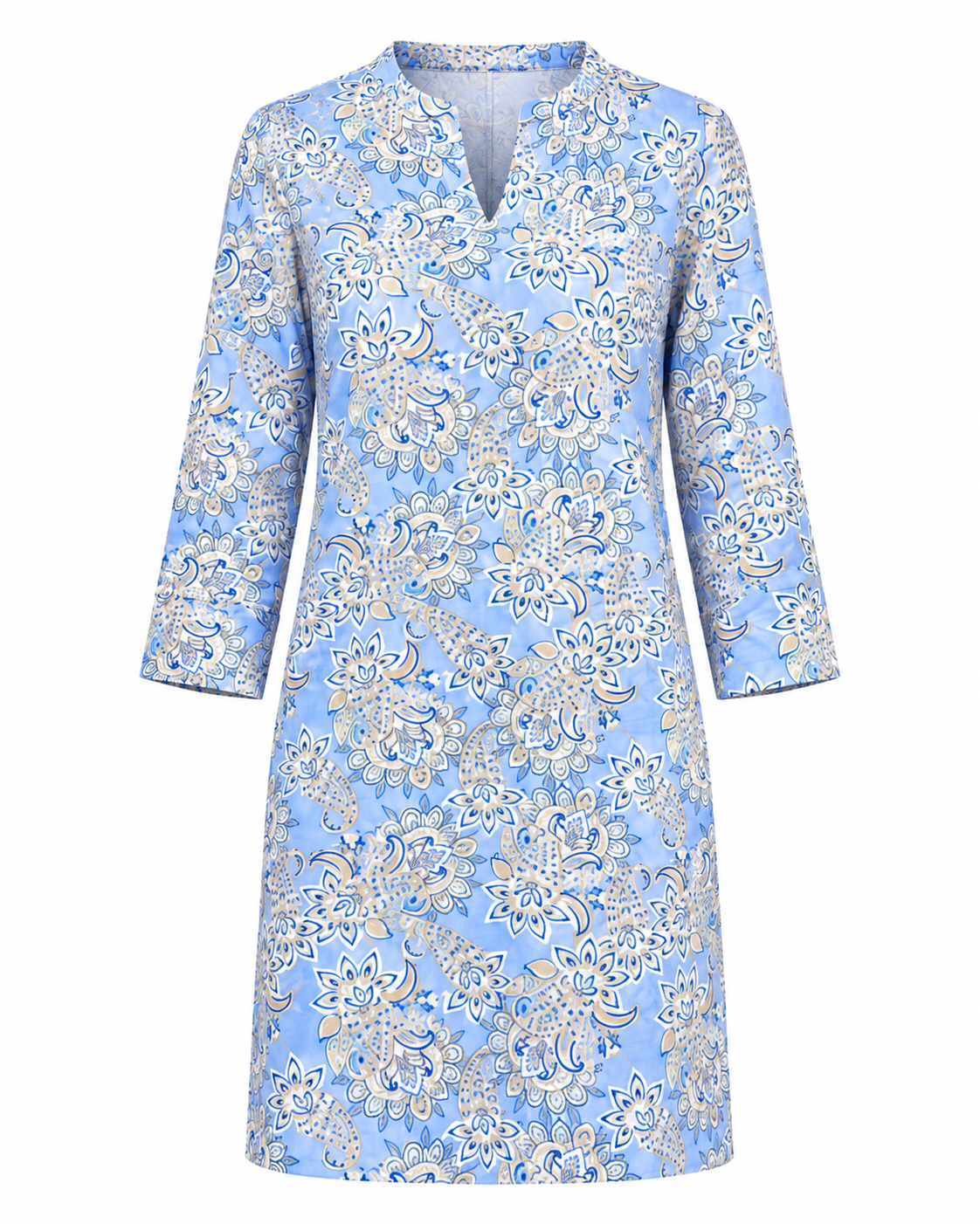 Suzanne 3/4 Sleeve Dress in Paisley Blue