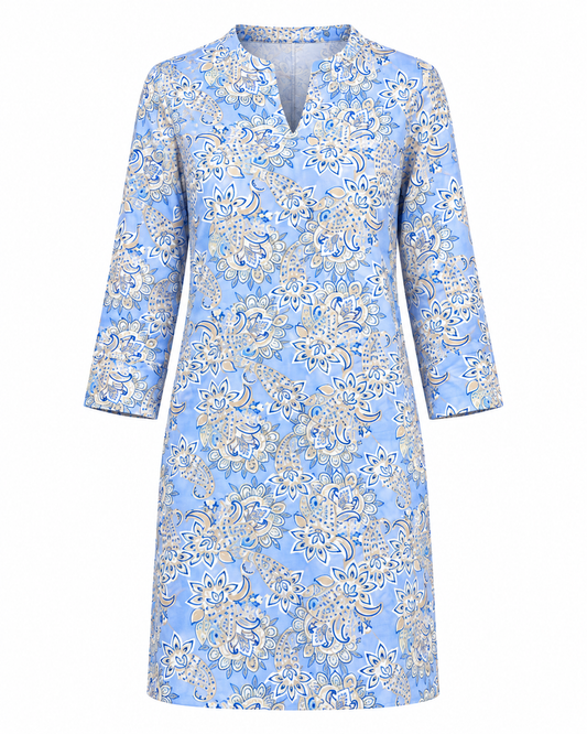 Suzanne 3/4 Sleeve Dress in Paisley Blue