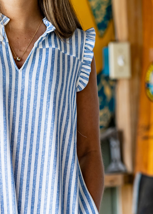 Stella Classic Blue Striped Dress with Ruffles