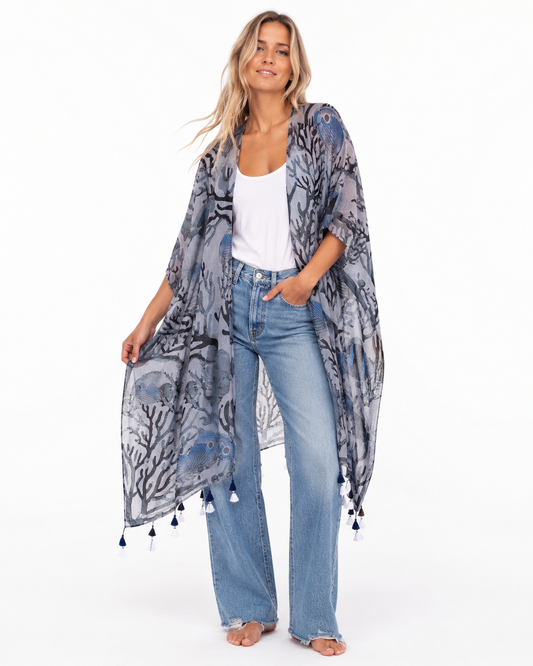 Tassel Wrap in Gray Fish