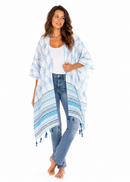 Tassel Wrap in Blue Aztec