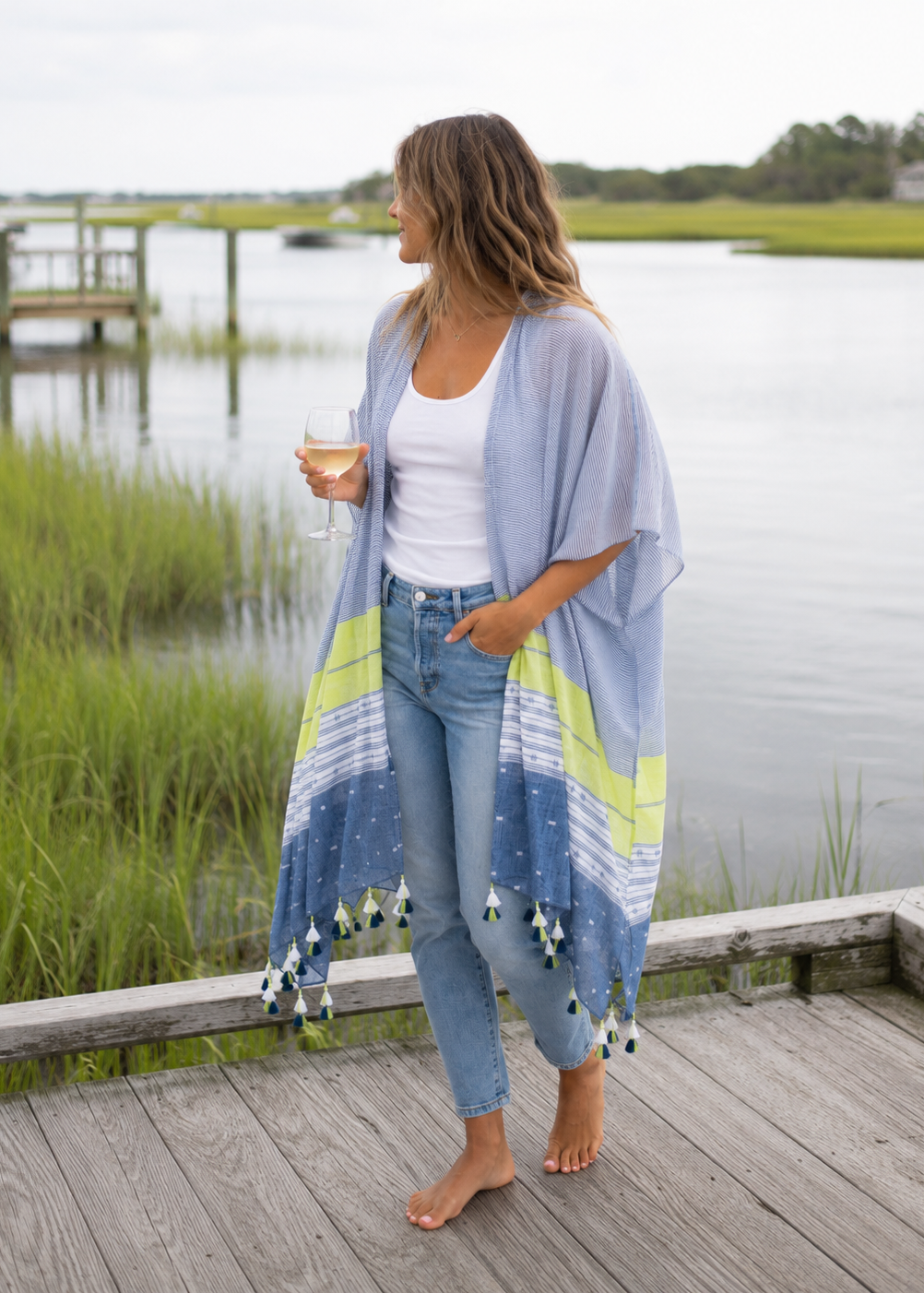 Tassel Wrap in Chartreuse Stripe