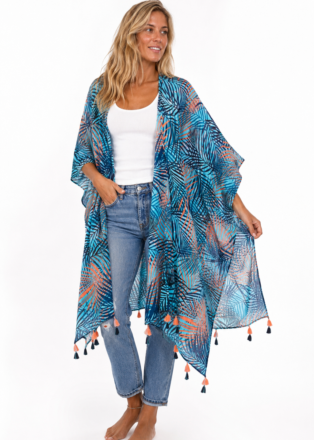Tassel Wrap in Aqua Palm