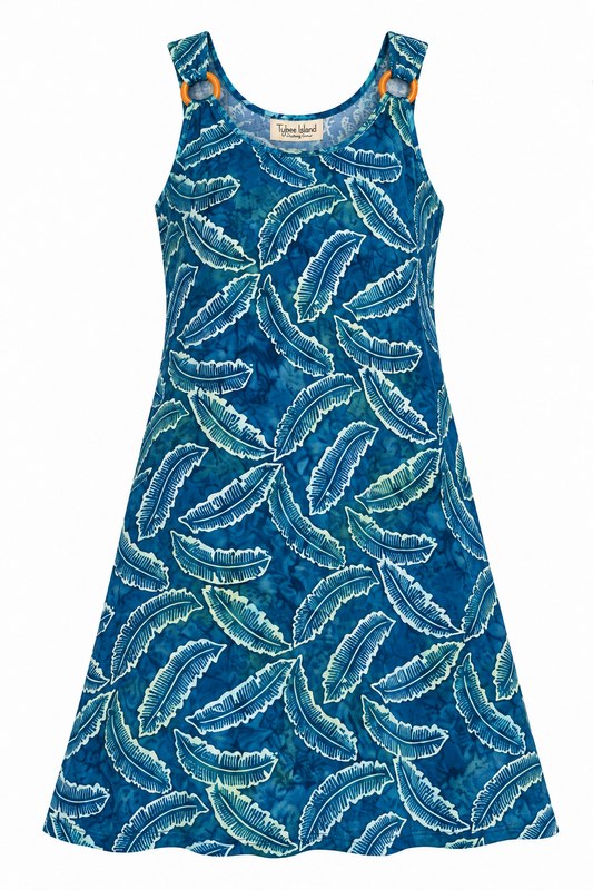 Annie Batik Dress in Green Tropical Leaves