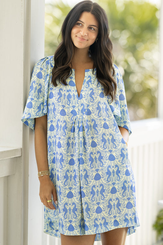 Sabrina Flutter Sleeve Dress in Peri Seahorse