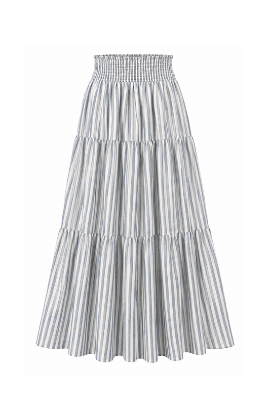 Waverly Maxi Skirt with Pockets in Chambray Stripe