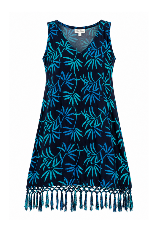 Riley Fringed Dress in Black Batik