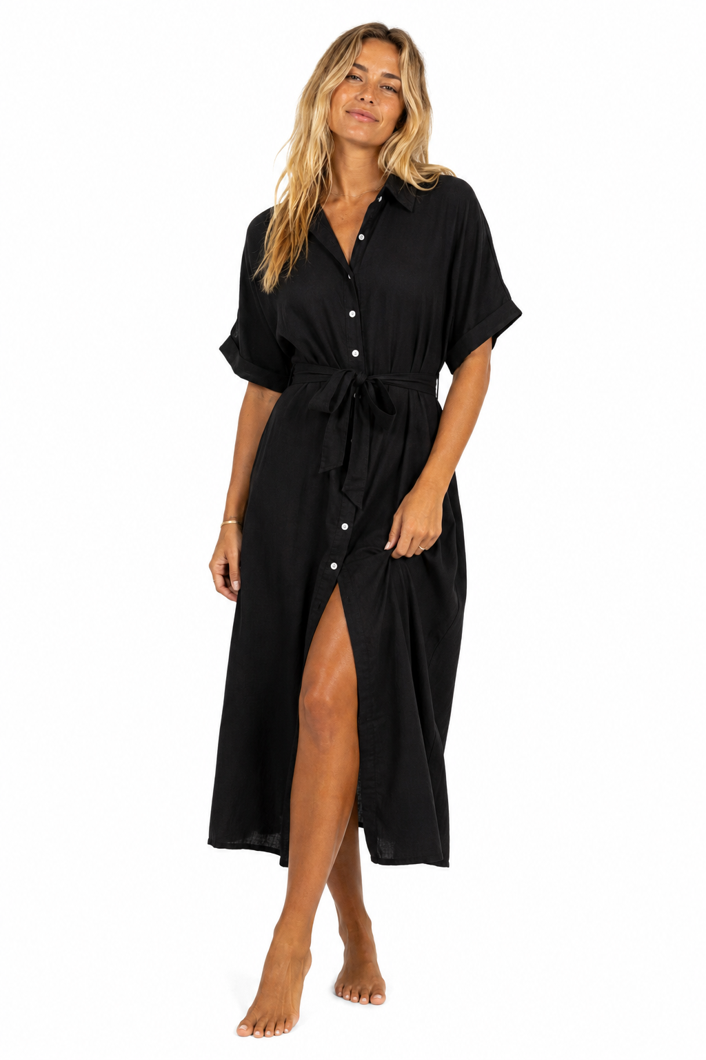 Margot Button Maxi Dress in Black